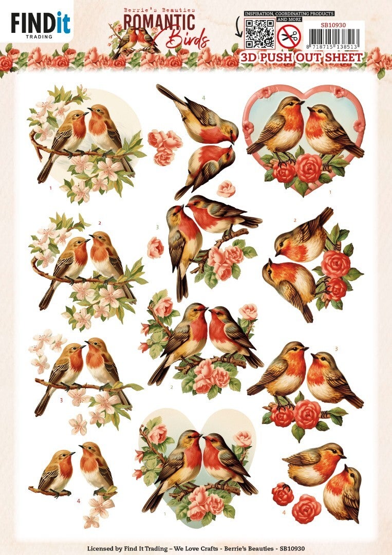SB10930 - 3D Push Out - Berries Beauties - Romantic Birds - Romantic Robin
