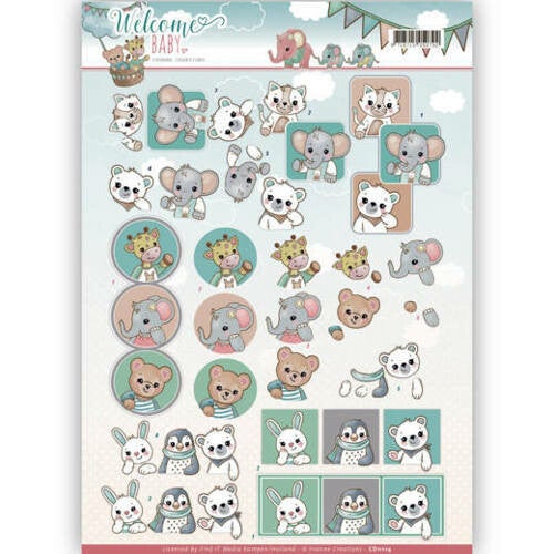 CD11114 - 3D Knipvel - Yvonne Creations - Welcome Baby - Animal Art