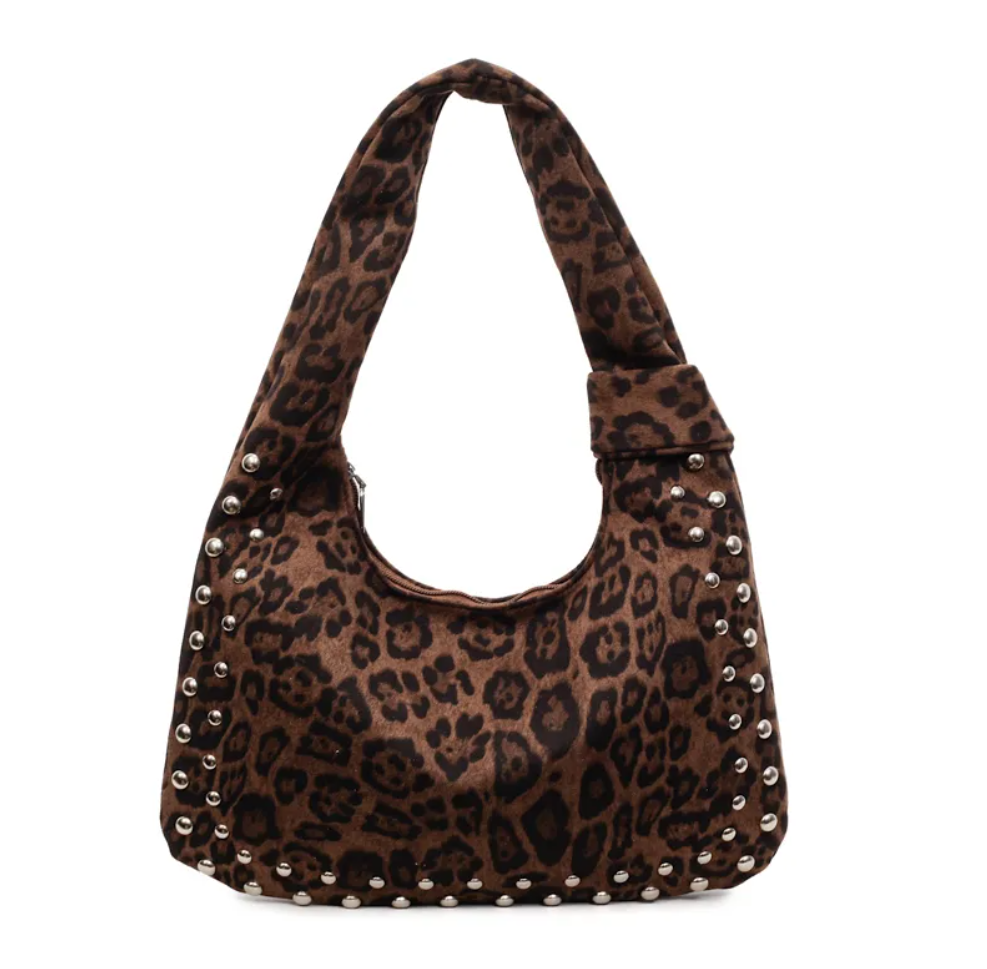 Leopard tas met zilveren studs
