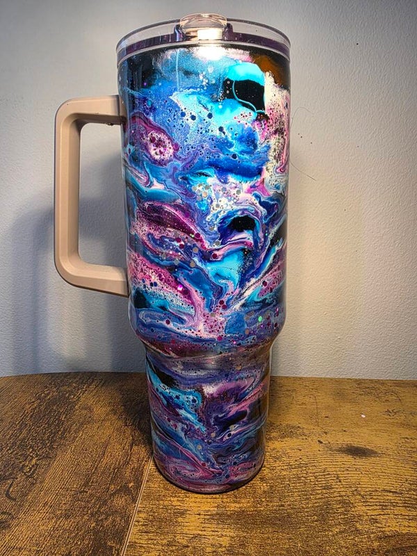 40oz galaxy ink drop tumbler. CAN ADD DECAL.