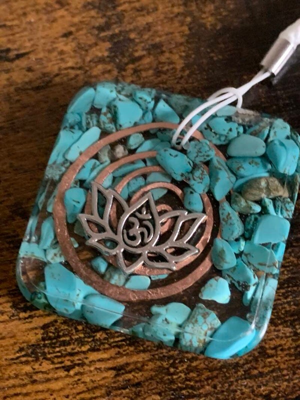 Porte clés fleur lotus et turquoise