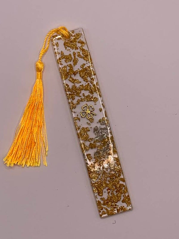 Marque page feuille dorée et trèfle