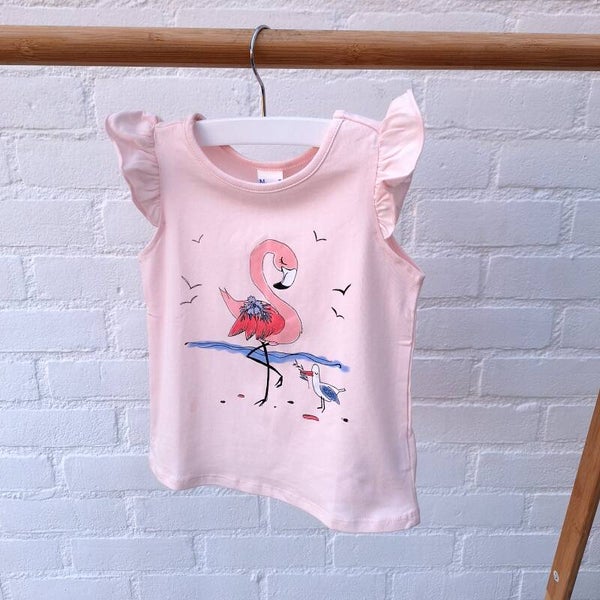 T-shirt met ruches en flamingo