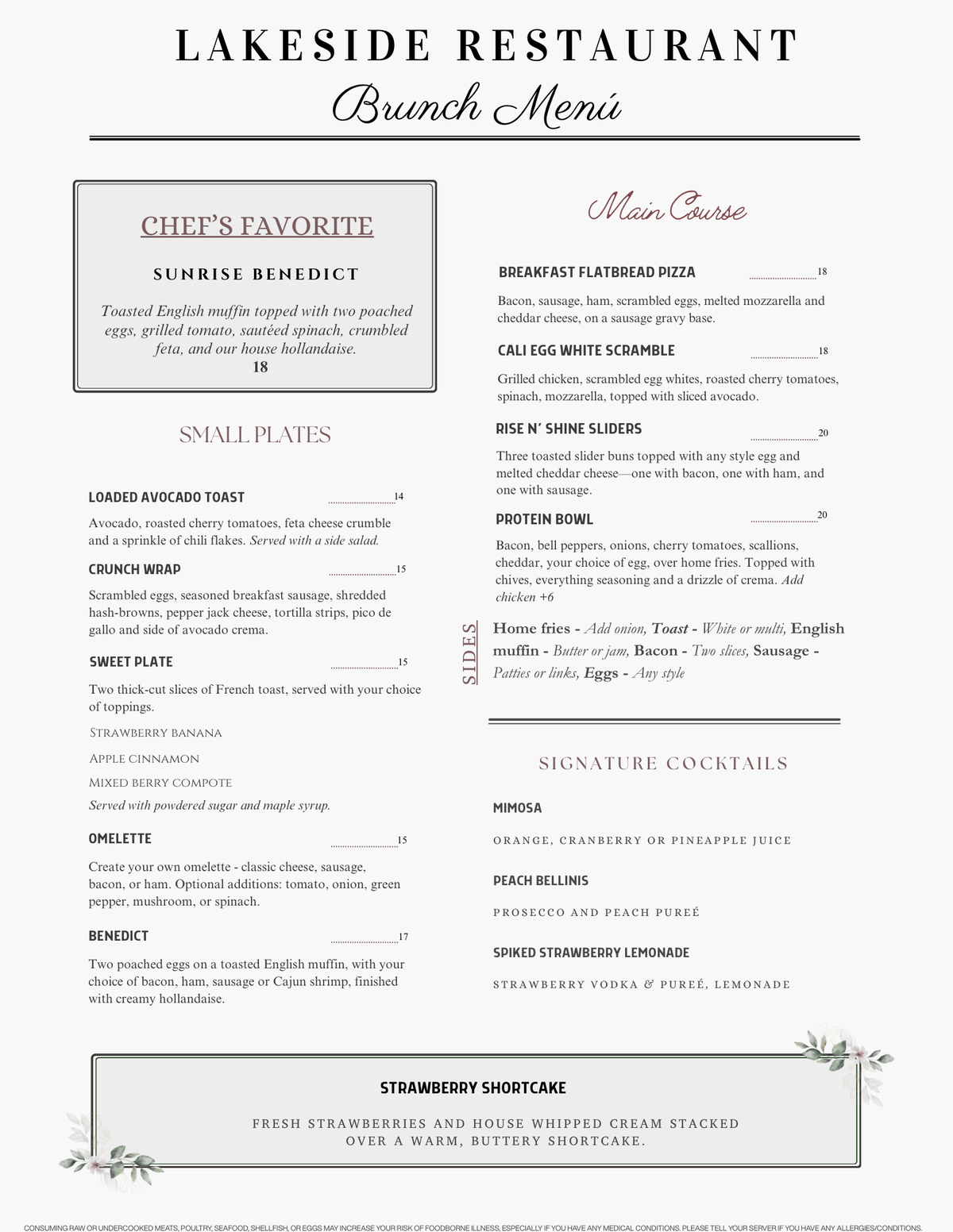 Menu | Lakeside Restaurant