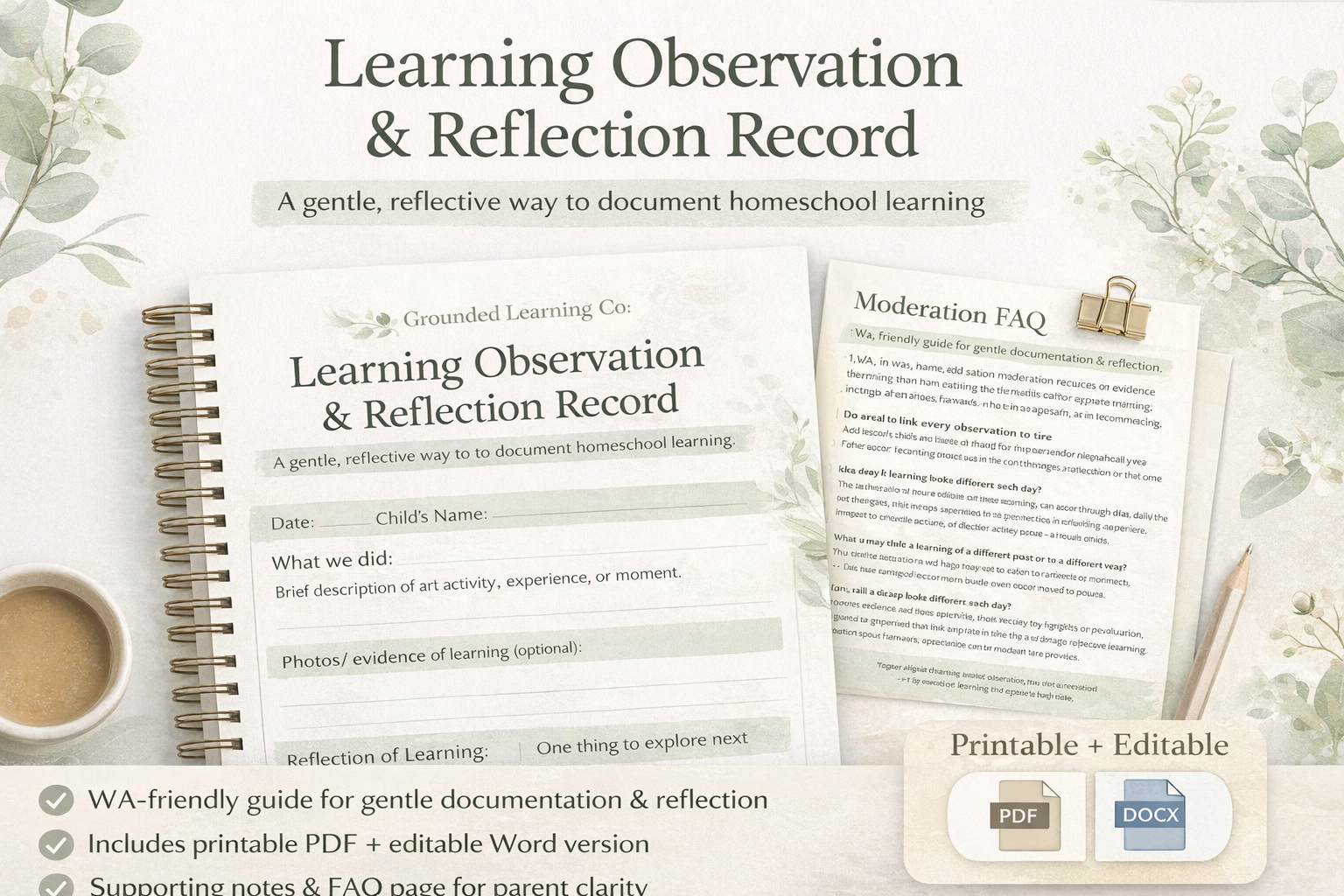 ✅ Plan with Confidence | Learning Observation & Reflection Record (Editable) — A Calm Way to Document Homeschool Learning | WA Friendly