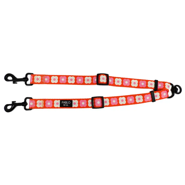 Pink Checkered Daisies: Adjustable Dog Leash Splitter