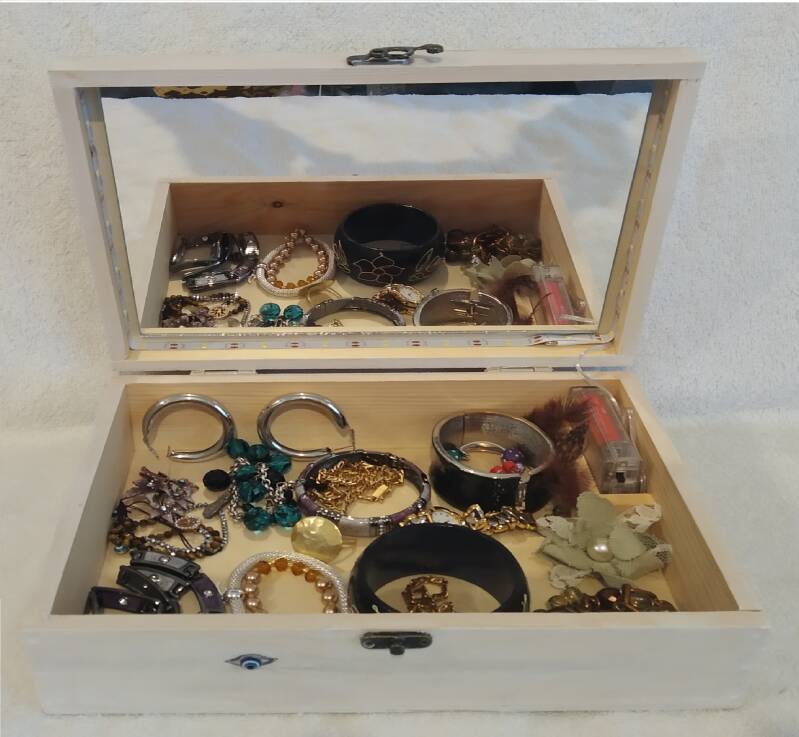  Ξύλινο κουτί μπιζουτιέρα με καθρέφτη