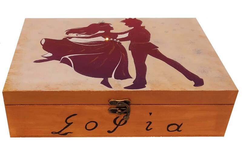 Ξύλινο κουτί με χωρίσματα και εικόνα