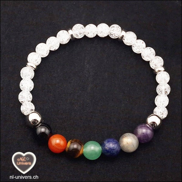Bracelet 7 chakras + cristal de roche iris