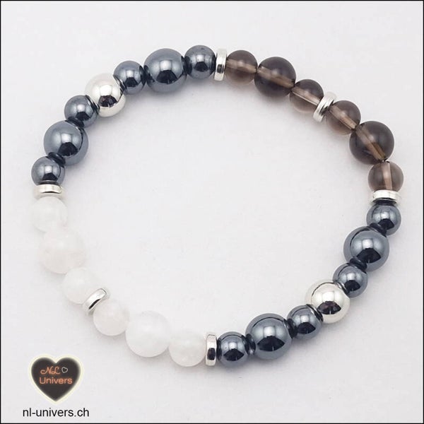 Bracelet Anti-tabac - Hématite + Pierre de lune blanche + Quartz fumé