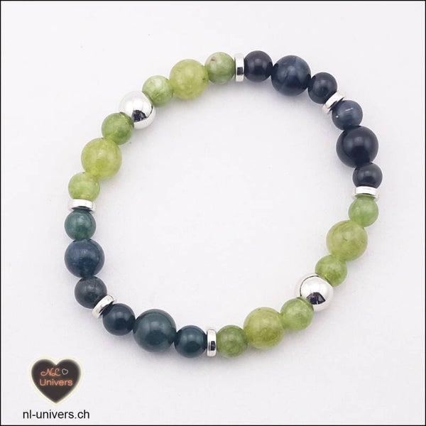 Bracelet Chance & abondance - Agate mousse + Jade vert + Œil de Faucon