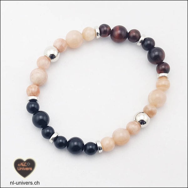 Bracelet Confiance - Œil de Bœuf + Onyx + Pierre du soleil