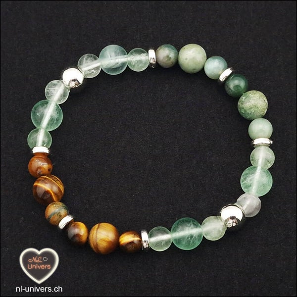 Bracelet Etude & concentration - Agate Indienne + Fluorite + Œil de Tigre