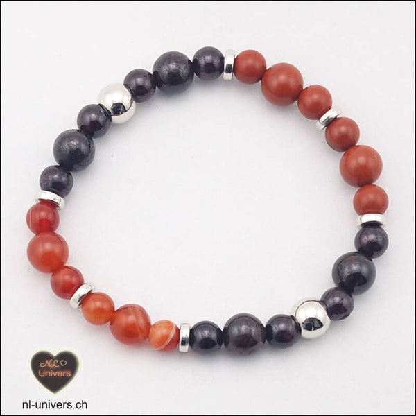 Bracelet Force - Cornaline + Grenat + Jaspe rouge