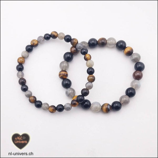 Bracelet Protection - Labradorite + Obsidienne noire + Œil de Tigre