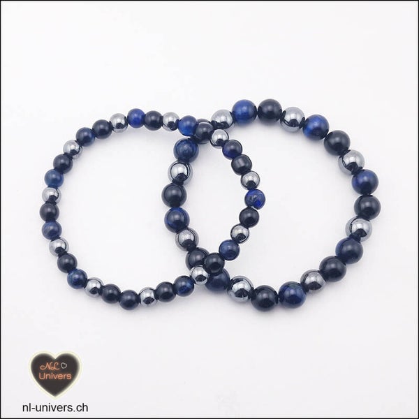 Bracelet Protection - Hématite + Obsidienne noire + Œil de Tigre bleu foncé teinté