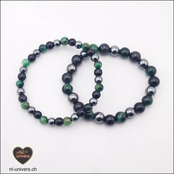 Bracelet Protection - Hématite + Obsidienne noire + Œil de Tigre vert teinté