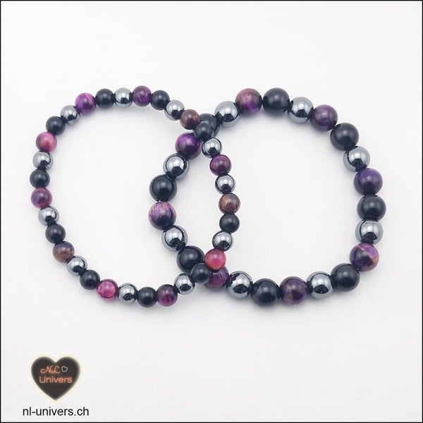 Bracelet Protection - Hématite + Obsidienne noire + Œil de Tigre violet teinté