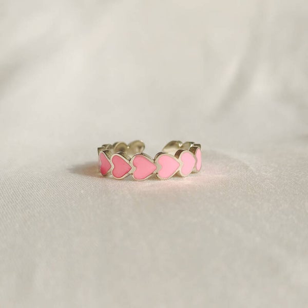 Felroze hearts ring zilver