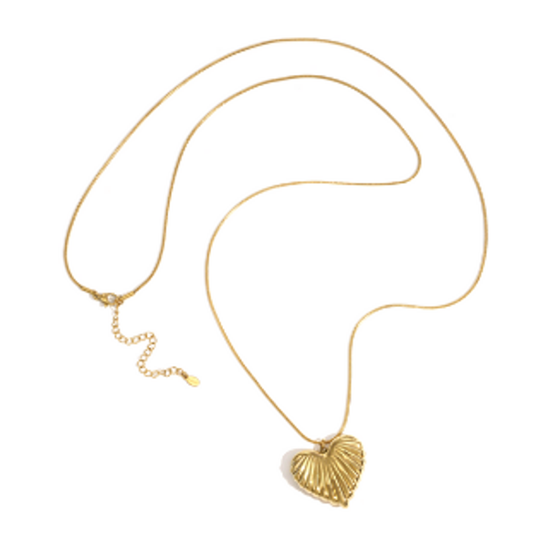 Long structured heart ketting goud