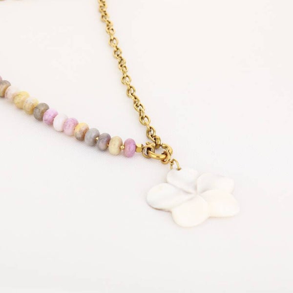 Beige bloom beads ketting goud