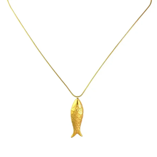 Long big fish ketting goud