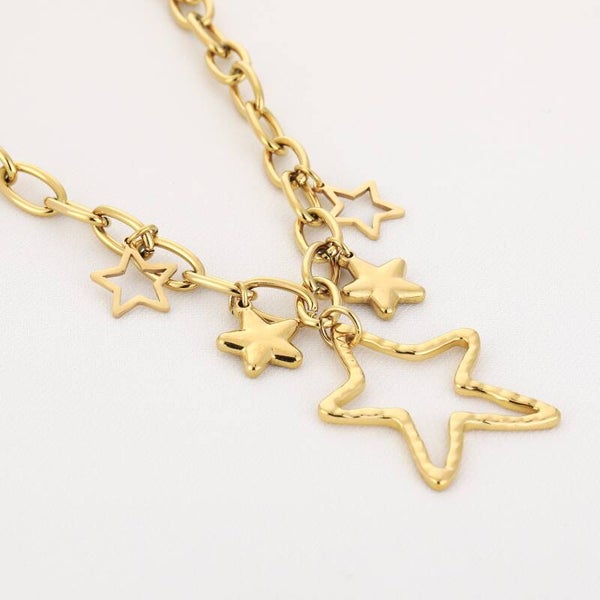 Big stars charms ketting goud