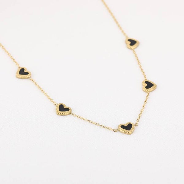Cute black heart ketting goud
