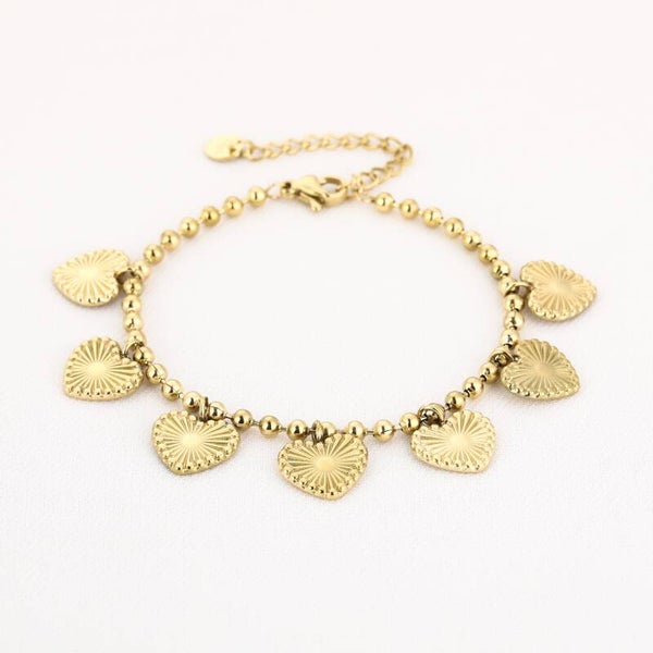 Heart charms armband goud