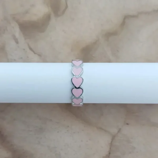 Lichtroze hearts ring zilver