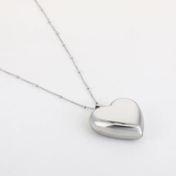 Long heart ketting zilver