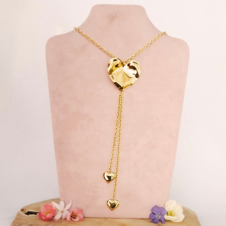 Long triple hearts ketting goud