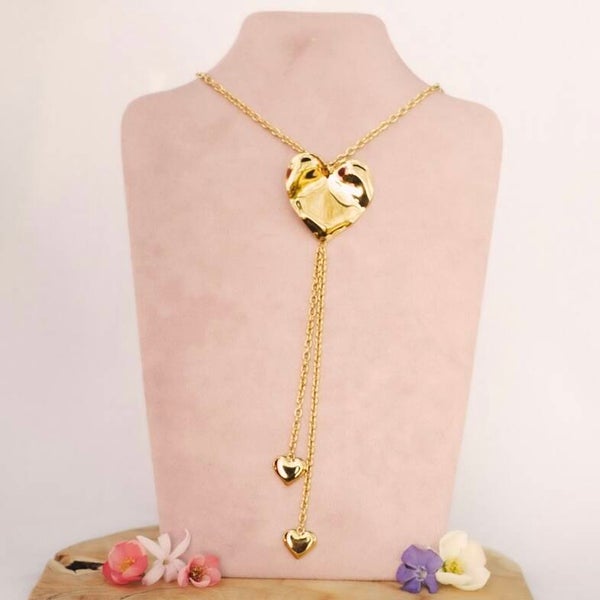 Long triple hearts ketting goud