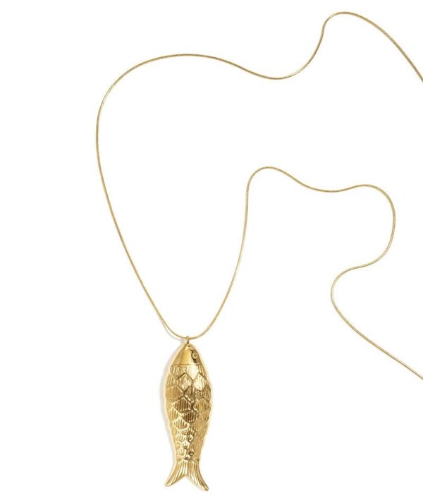 Long fish ketting goud