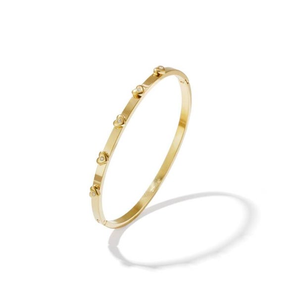 Mini shiny hearts bangle goud