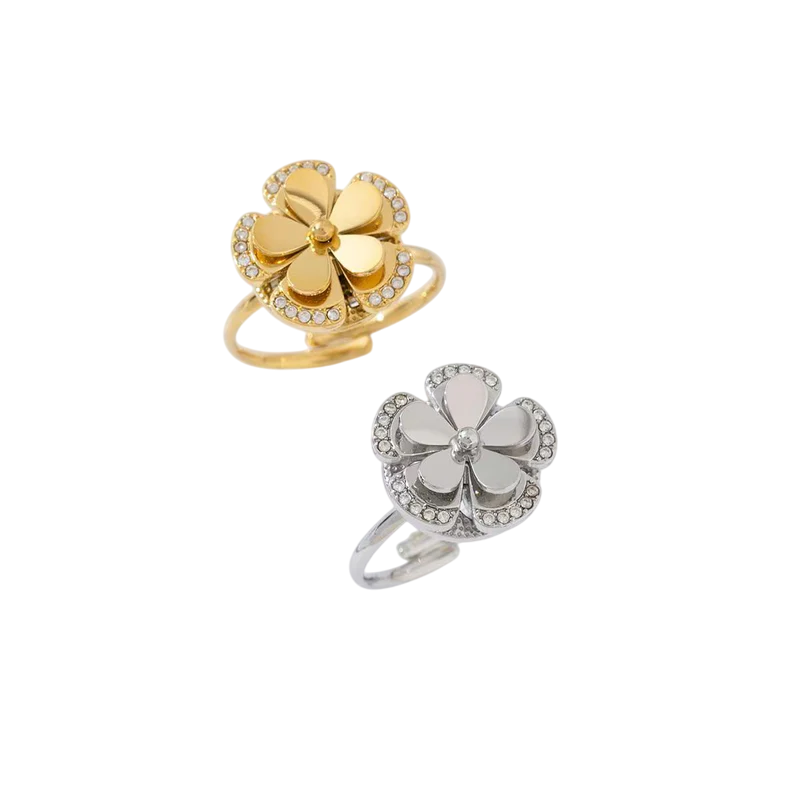 Sparkle flower ring goud