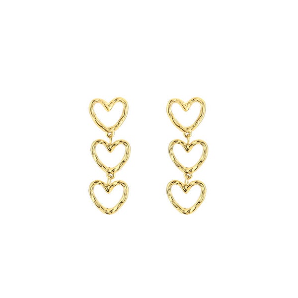 Triple hearts oorbellen goud