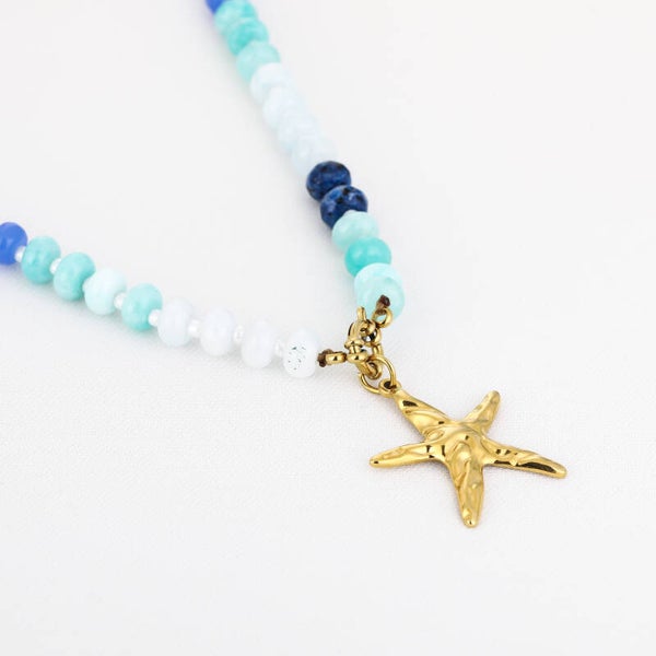 Blue sea star ketting goud