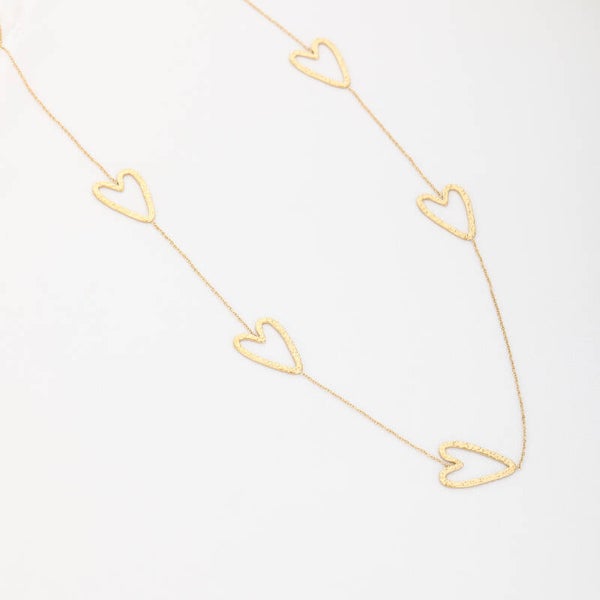 Long open heart ketting goud