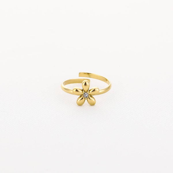 Shiny flower ring goud (wit)