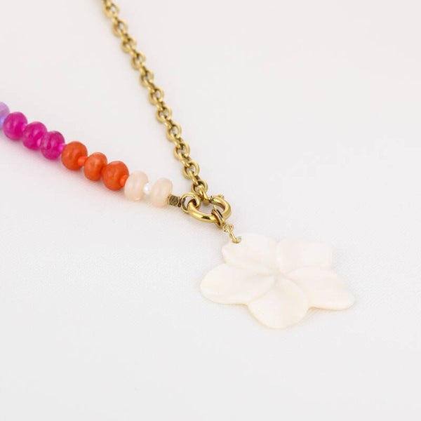 Pink bloom beads ketting goud
