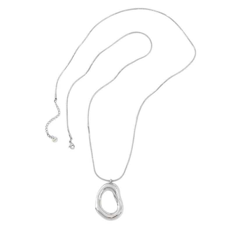 Long open oval ketting zilver