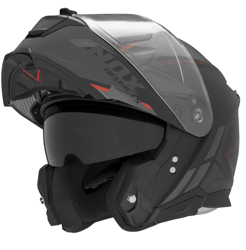 CASQUE MODULABLE MOTO PAS CHER NOX N967 Synchro noir-rouge mat MOTO PASSION 81 MOTO PAS CHER