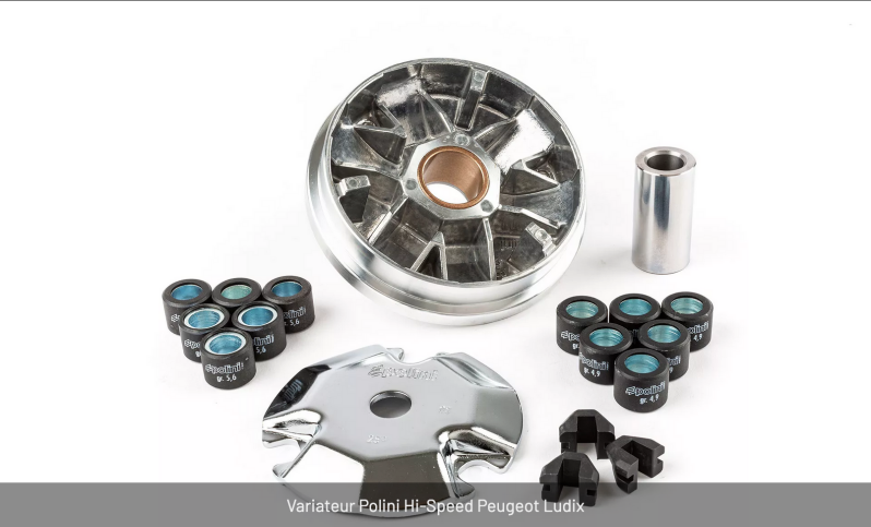 Variateur POLINI PEUGEOT KISBEE / LUDIX /TREKKER / JET FORCE /TKR HI SPEED SCOOTER PAS CHER (variateur, galets, canon) Référence 241.632