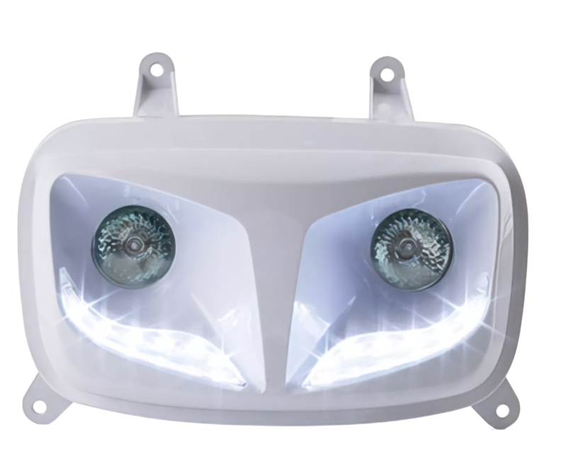 DOUBLE OPTIQUE TNT 2 LAMPES HALOGENE + LEDS BLANCHE EYELIGHT ADAPT. MBK BOOSTER 2004-2017 / YAMAHA BWS 2004-2017 BLANC * MOTO SCOOT PAS CHER
