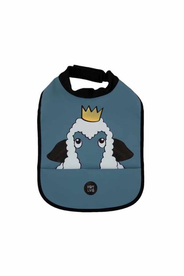 BABY LIVIA HIGH NECK BIB SHEEP WAVY BLUE