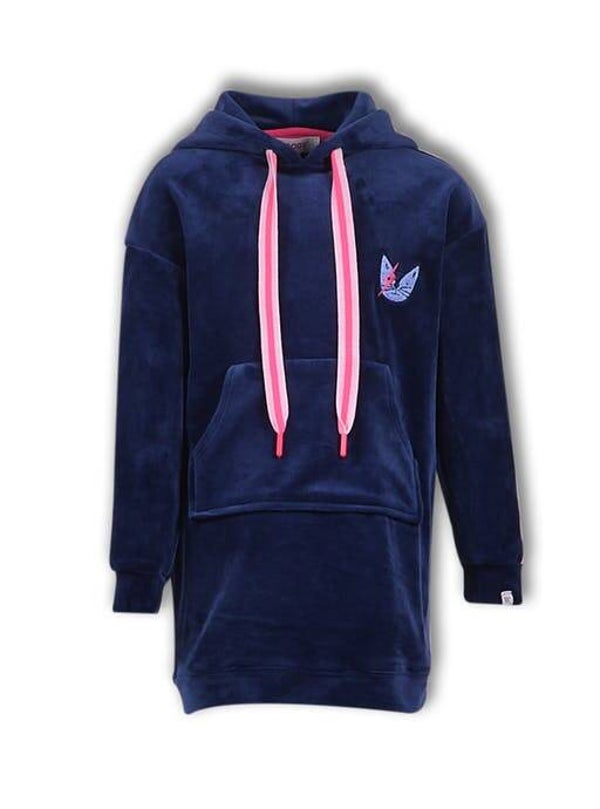 WOODY KAT VELOURS SLAAPKLEED MET KAP NAVY MEISJE 8J