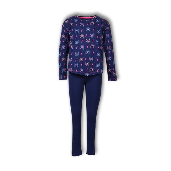 WOODY KAT PRINT ALL OVER/ NAVY MEISJE 12J