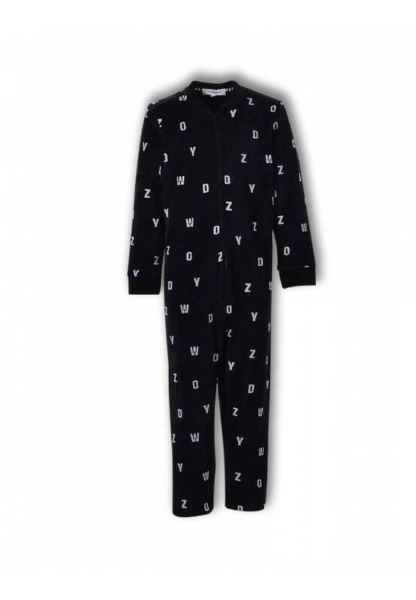 WOODY ZWART VELOURS ONESIE LETTERS ALL OVER UNISEX 8J