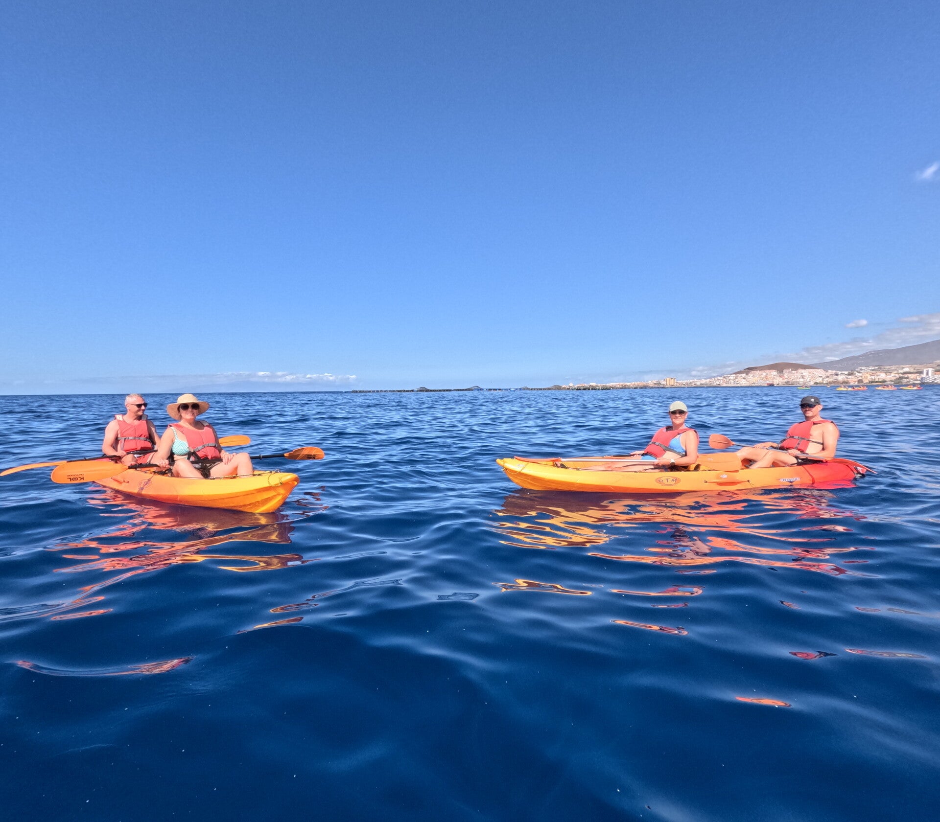 Happy friends on a kayak excursion in Tenerife